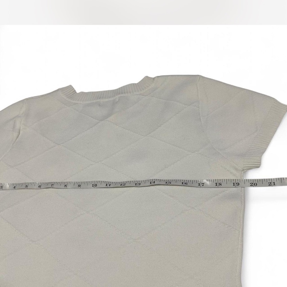 |The Workshop| White Knit Short-sleeved Sweater Diamond Knit Bows Woman's XL - Picture 6 of 6